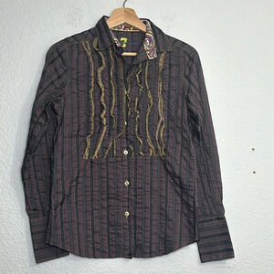 7 for all Mankind Button Down‎ Ruffle Front Long Sleeve Shirt Size Small Cotton